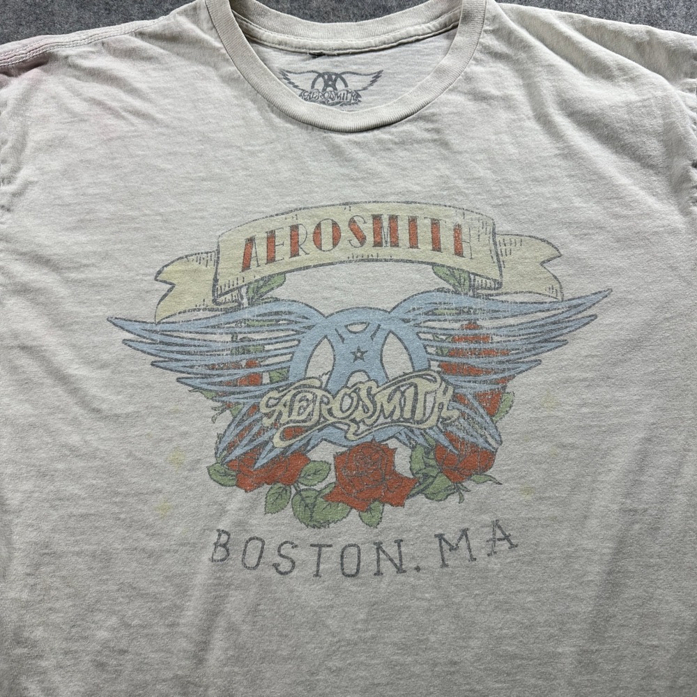 Aerosmith Graphic T-Shirt Mens Medium Gray Boston MA Rock Band Wings Roses Tee